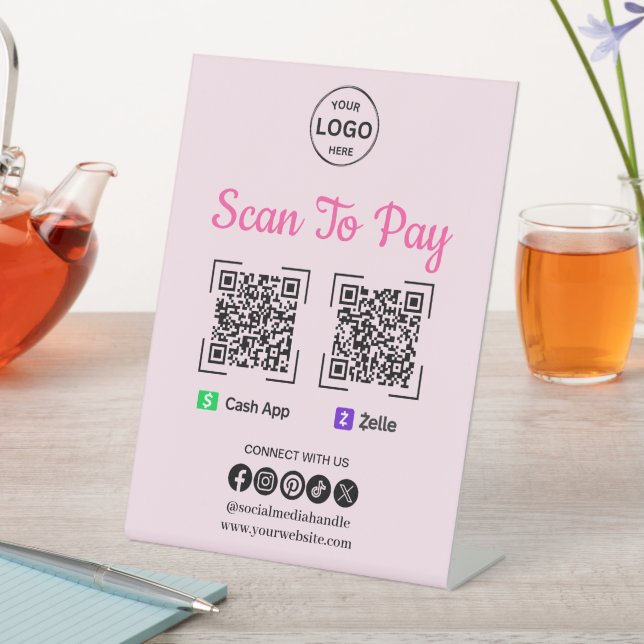 QR Code Payment Scan to Pay Zelle Cash App Logo Pedestal Sign (In SItu)