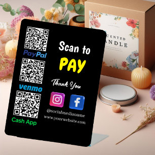 QR Code Payment Venmo Paypal CashApp Scan to Pay Pedestal Sign