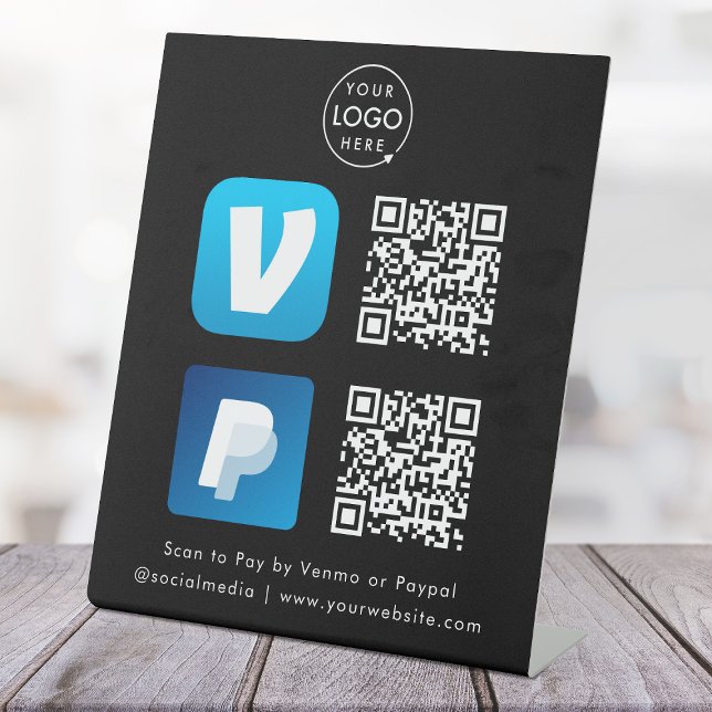 QR Code Payment | Venmo & Paypal Scan to Pay Black Pedestal Sign (Creator Uploaded)