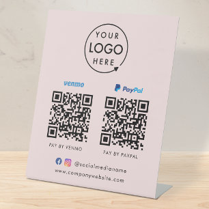 QR Code Payment Venmo Paypal Scan to Pay Pink Pedestal Sign