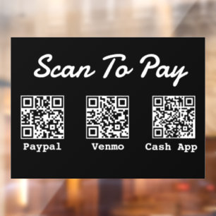 QR Code Payment Venmo Paypal Scan to Pay Window Cling