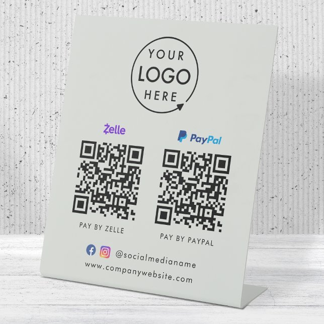 QR Code Payment | Zelle Paypal Scan to Pay Grey Pedestal Sign (Versatile digital payment tabletop signs for sales, retail stores, salons, pop-ups, events & more!)