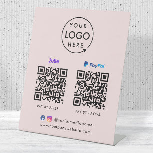 QR Code Payment Zelle Paypal Scan to Pay Pink Pedestal Sign