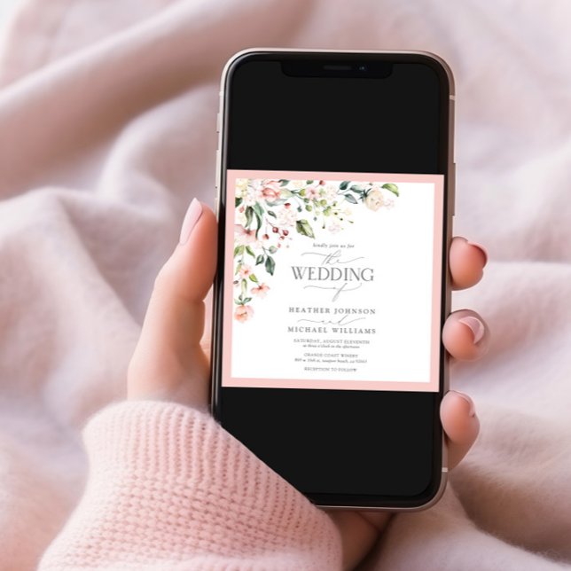 QR Code Peach Pink Watercolor Floral Wedding Invitation (Creator Uploaded)