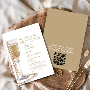 QR Code Pearls and Prosecco Bridal Shower Invitation
