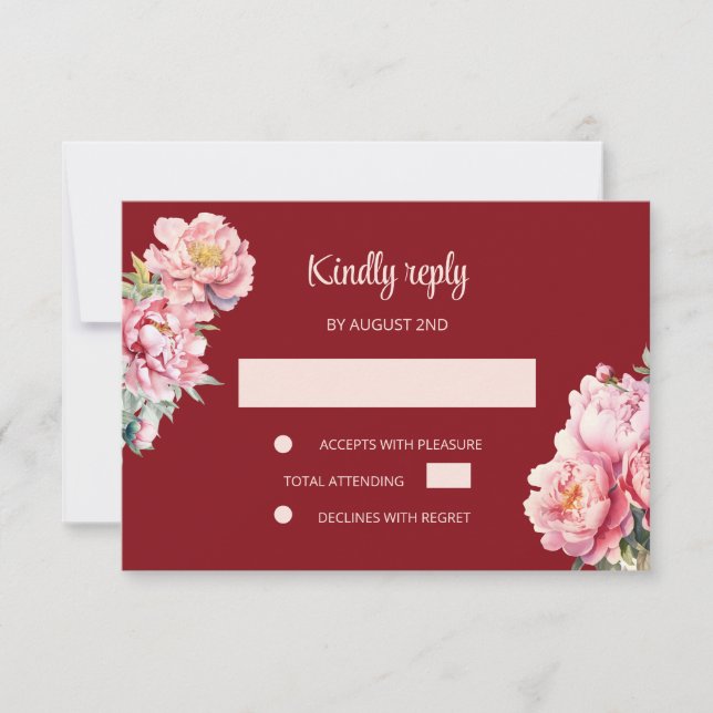 QR Code Peony Red RSVP Chinese Wedding (Front)