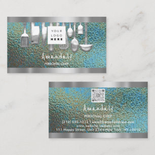 QR Code Personal Chef Cooking Restaurant Grunge Business Card