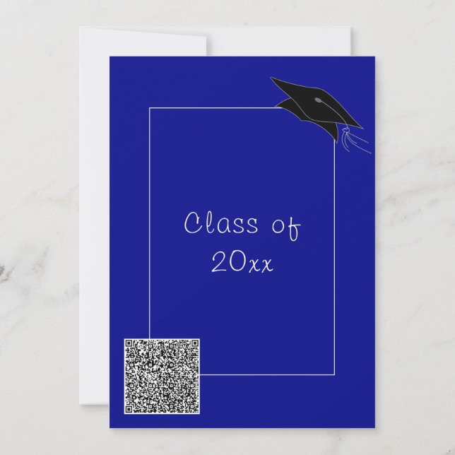 QR Code Personalized Blue Grad Party Invitation (Back)