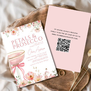 QR Code Petals & Prosecco Pink Bow Bridal Shower  Invitation