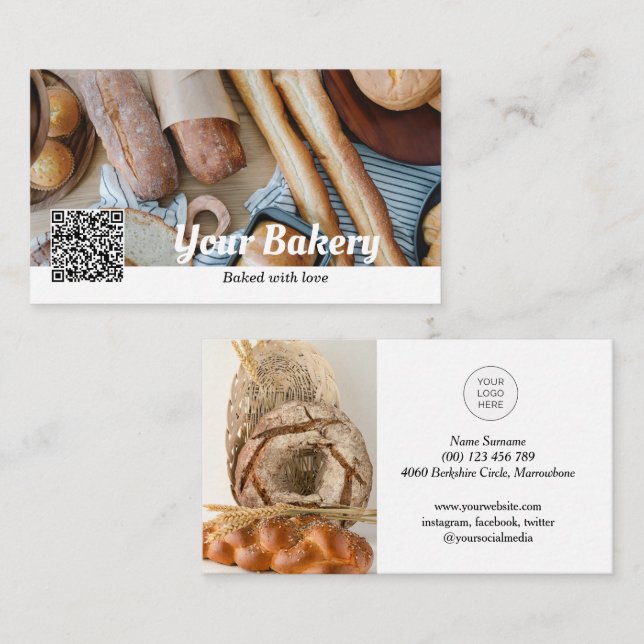 QR code photo bakery business card with Logo (Front/Back)