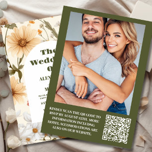 QR Code Photo Boho Wildflower Botanical Wedding Invitation