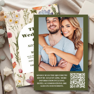 QR Code Photo Boho Wildflower Botanical Wedding Invitation