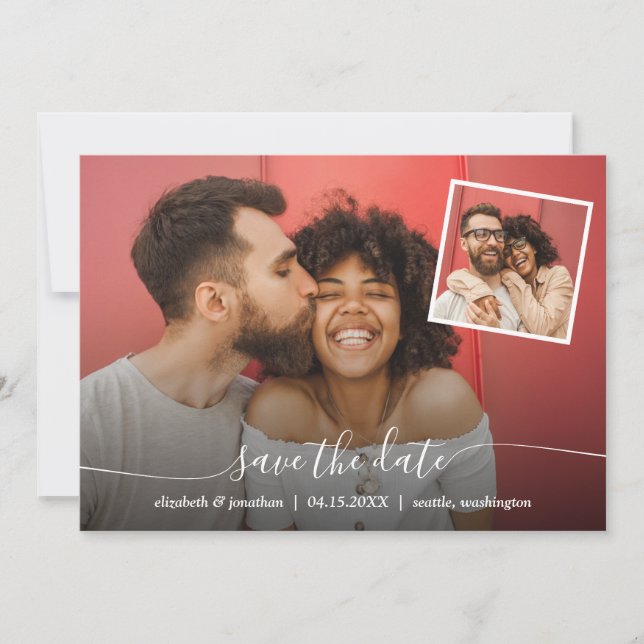 QR Code Photo Elegant Script Modern Save The Date (Front)