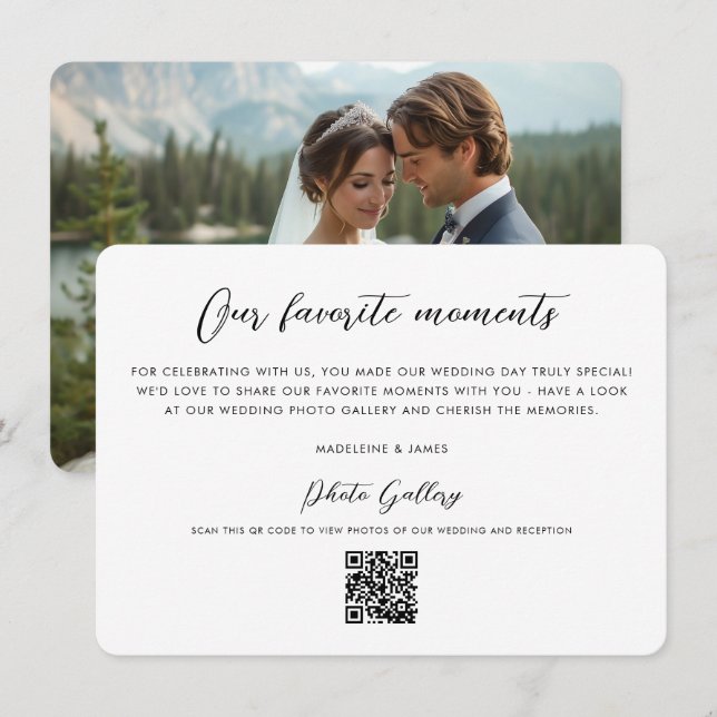 QR Code Photo Gallery Modern Script Wedding Thank You Card (Front/Back)