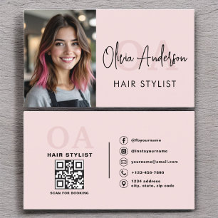 QR Code Photo Hair Stylist Monogram Typography  Business Card