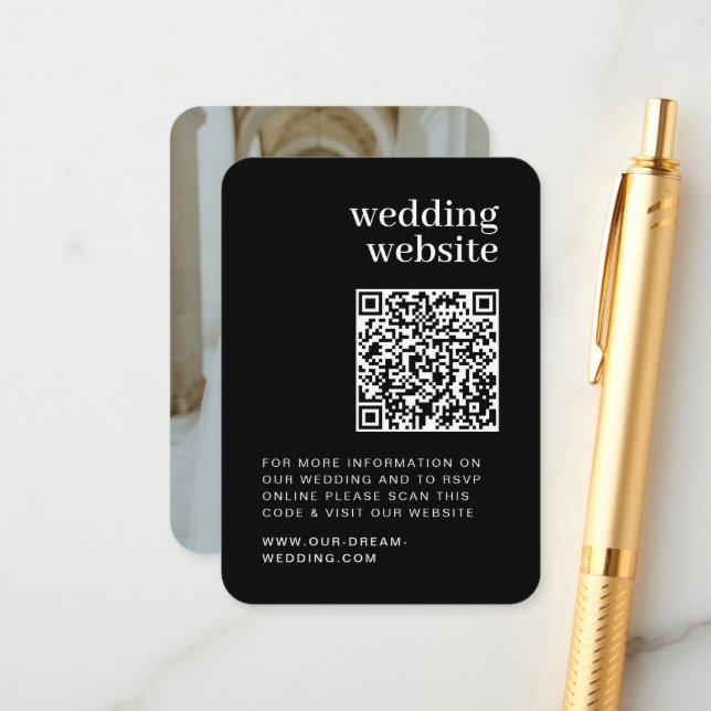 QR Code Photo Minimalist RSVP Wedding Website Enclosure Card (Front/Back In Situ)
