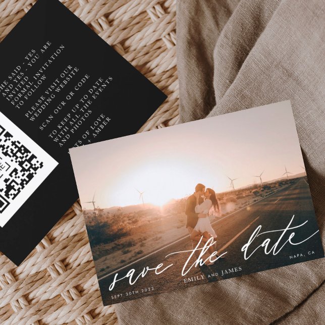 QR Code Photo Modern Black and White Save The Date (Creator Uploaded)