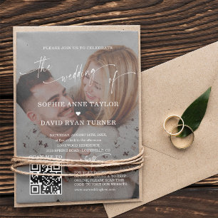 QR Code Photo Modern Calligraphy Wedding  Invitation