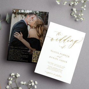 QR code photo modern elegant gold wedding Invitation