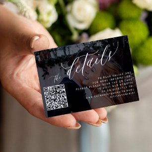 QR code photo modern script wedding rsvp details  Enclosure Card