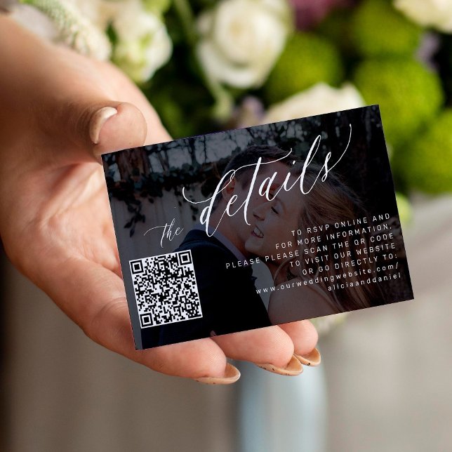 QR code photo modern script wedding rsvp details  Enclosure Card (Creator Uploaded)