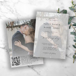 QR CODE photo overlay modern elegant wedding Invitation<br><div class="desc">Elegant simple minimal white overlay all in one wedding invitation template featuring a classy stylish chic trendy calligraphy script and your automatically generated scanning QR CODE to RSVP online.              Easy to personalize with your details,  photo,  and scanning code! The invitation is suitable for formal modern weddings.</div>