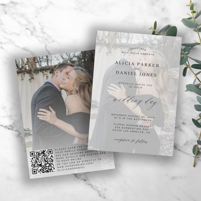 QR CODE photo overlay modern elegant wedding Invitation (Creator Uploaded)