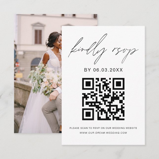 QR Code Photo RSVP Minimalist Wedding Website (Front/Back)