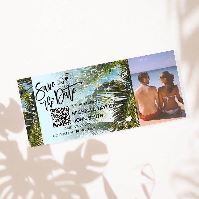 QR Code Photo Save the Date Boarding Pass  Invitation (Creator Uploaded)
