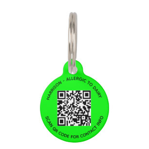 QR Code photo scannable Info modern neon green Pet Tag