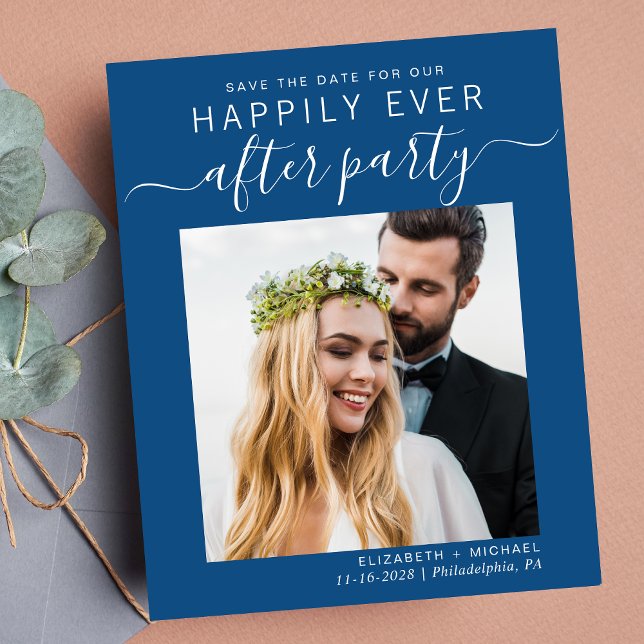 QR Code Photo Wedding Reception Blue Save The Date (Your love story deserves a grand celebration!)