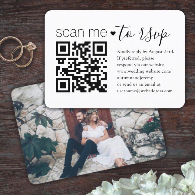 QR Code & Photo Wedding Website Simple Enclosure RSVP Card (Creator Uploaded)