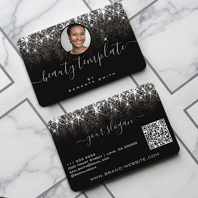 QR Code Picture Template Luminous Platinum Silver Business Card (Creator Uploaded)