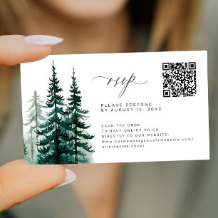 QR code pine trees forest online RSVP wedding Enclosure Card