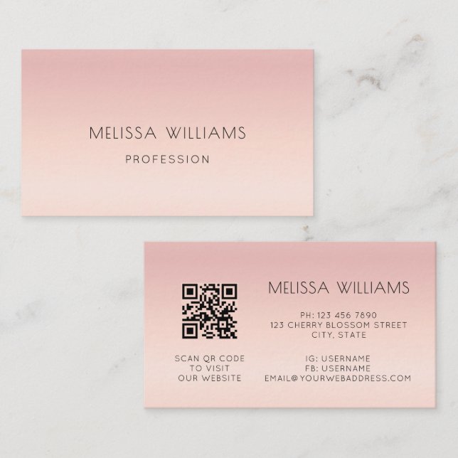 QR Code | Pink Blush Gradient Business Card (Front/Back)