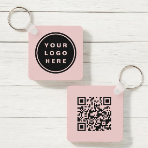 QR Code Pink Company Business Logo Promotional Keychain