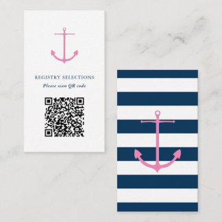 QR code Pink Navy Nautical Bridal Shower Registry Enclosure Card