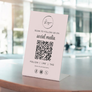 QR Code Pink Scan To Follow Us on Social Network Pedestal Sign