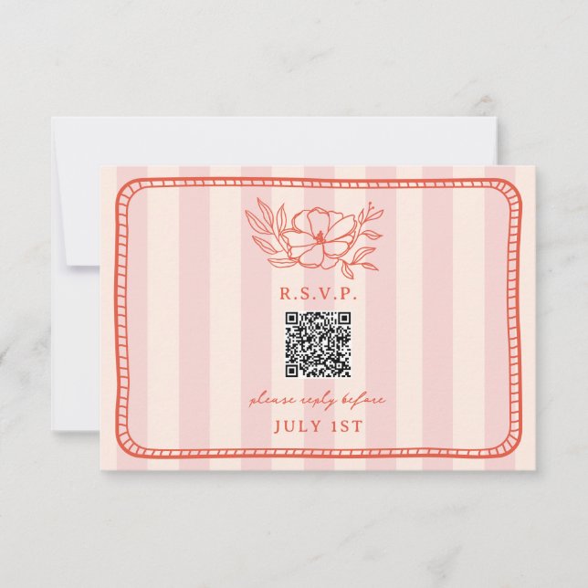 QR Code Pink Strike Floral Mariage QR RSVP (Devant)