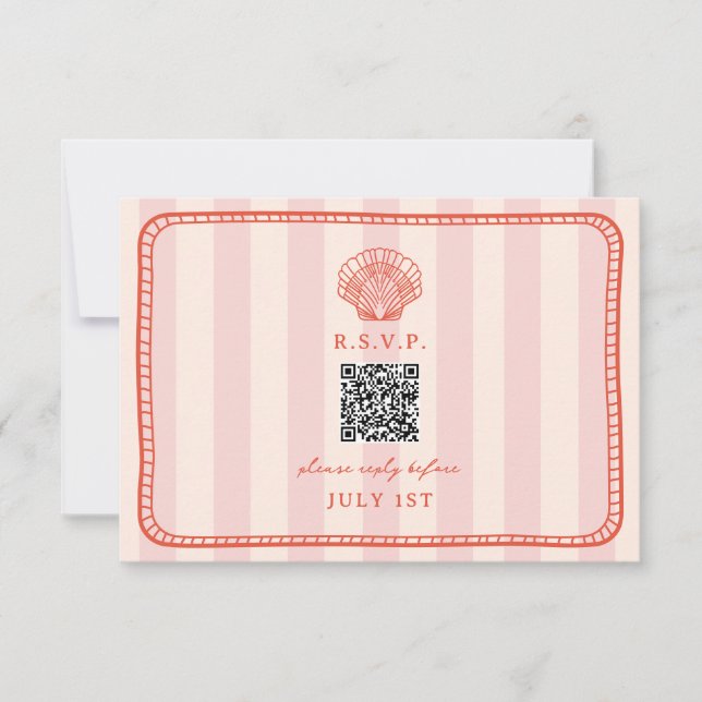 QR Code Pink Stripe Shell Wedding QR RSVP (Front)