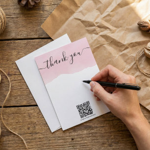 QR code pink watercolor thank you insert card