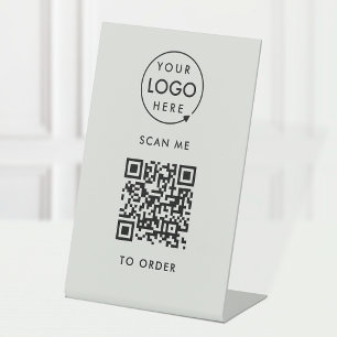QR Code Place Order Silver Grey Business Logo Pedestal Sign