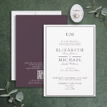QR Code Plum Purple Classic Monogram Wedding Invitation<br><div class="desc">Your wedding is one of the most important days of your life, so you want everything to be perfect. That includes your invitations! These Elegant QR Code Plum Purple Classic Script Monogram Wedding Invitation are just what you need to set the tone for your special day. The luxurious gold design...</div>