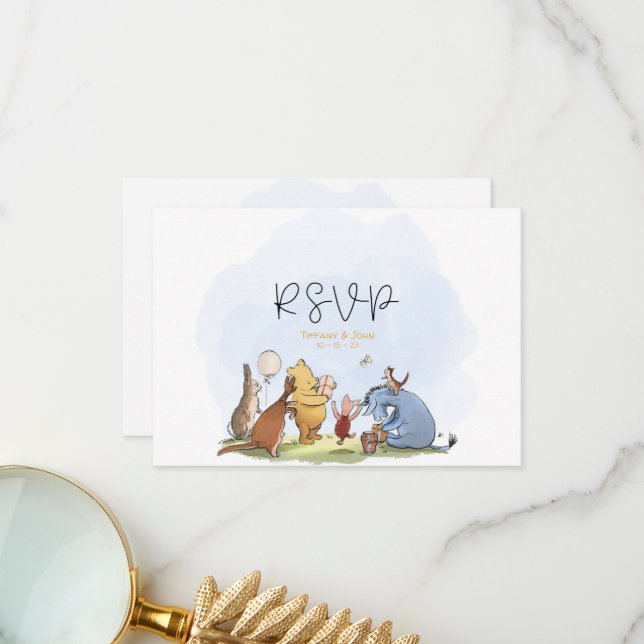 QR Code Pooh Bear Shower RSVP  Thank You Card (Front/Back In Situ)