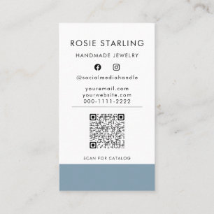 QR Code Pretty Script Artisan Pale Blue Vertical Business Card