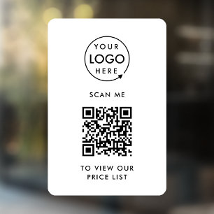QR Code Price List   Business Logo Contactless Window Cling
