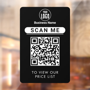 QR Code Price List   Business Logo Contactless Window Cling