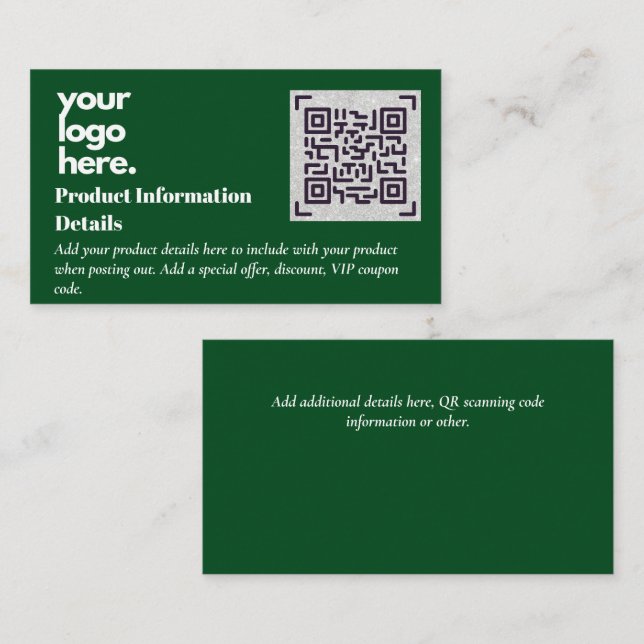 QR Code Product Packaging Warranty Details Coupon Enclosure Card (Front/Back)