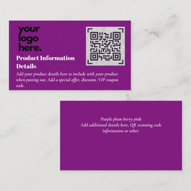 QR Code Product Packaging Warranty Details Coupon Enclosure Card (Front/Back)