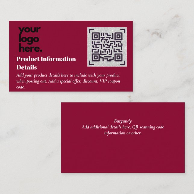 QR Code Product Packaging Warranty Details Coupon Enclosure Card (Front/Back)